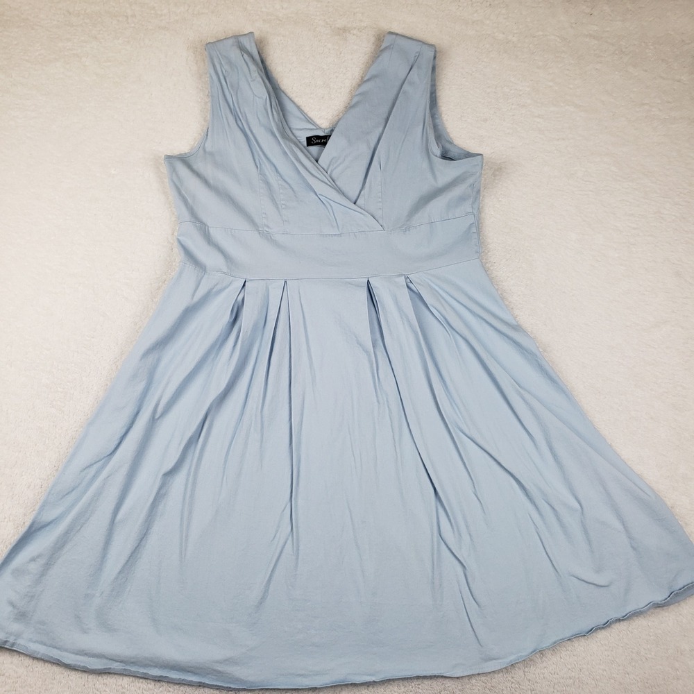 Sucrefas Light Blue Sleeveless V-Neck Fit and Flare Pleated Cotton Dress Large